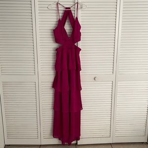 Long dress. The color is fuscia. It’s halter